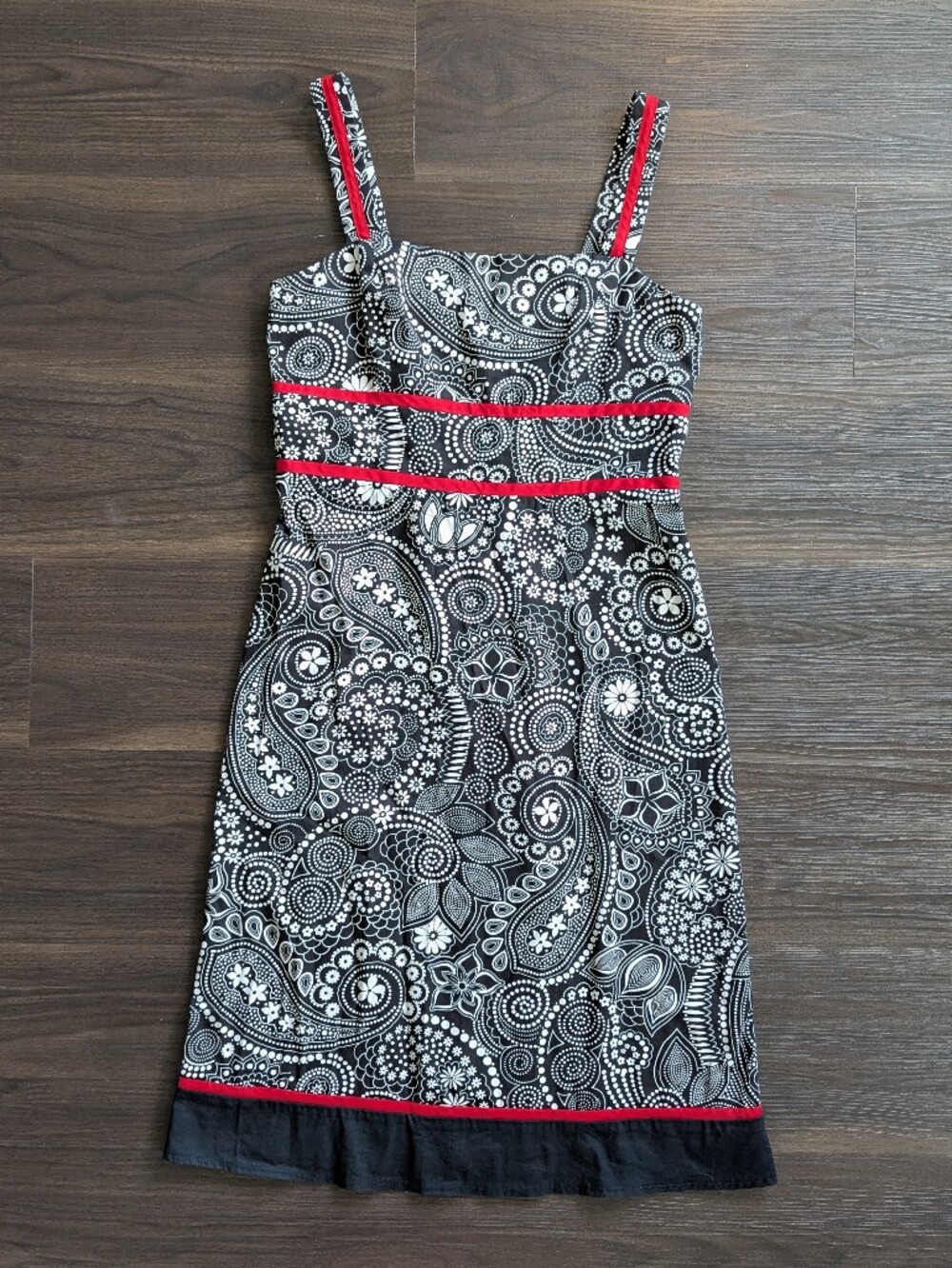 Studio I Black White Red Paisley Cotton Summer Dress 10 Preppy Goth Whimsigoth